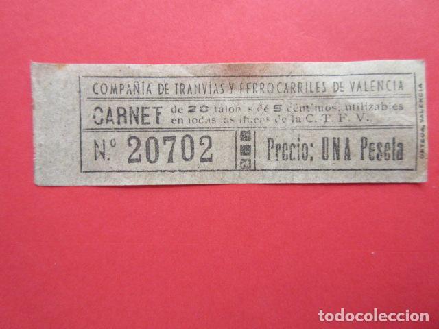 Colecionismos Bilhetes de Transporte: BILLETE VALENCIA COMPA&Ntilde;IA TRANVIA Y FERROCARRIL CAPICUA 20702 - VER FOTO - VALE 1 PESETA CARNET