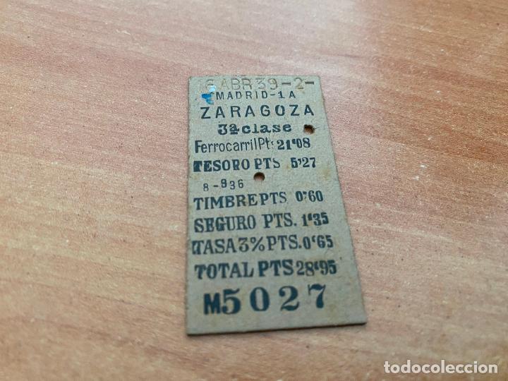 Collectables Transport Tickets: BILLETE FERROCARRIL 3&ordf; CLASE MADRID ZARAGOZA 1939 (COB216)