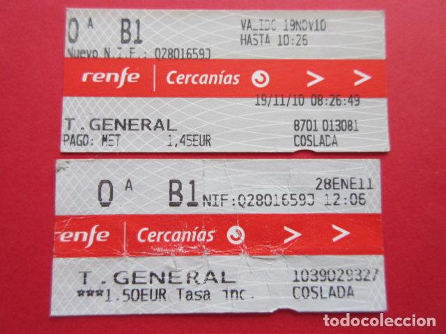 Colecionismos Bilhetes de Transporte: TARJETA RENFE - Ref: COL_RENFE_CERCANIAS - 2 TARJETAS COSLADA MADRID DIFERENTE TIPOGRAFIA ESTACION