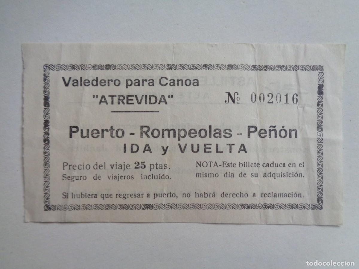 Collectables Transport Tickets: BILLETE PARA LA CANOA &uml; ATREVIDA &uml;, PUERTO - ROMPEOLAS - PE&Ntilde;ON . ALTEA ( ALICANTE )