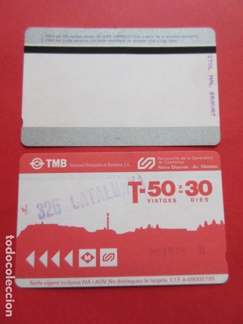 Coleccionismo Billetes de transporte: ref: TARMAGTBM - 1 TARJETA SELLO ESTACION CATALUNYA - COLECCI&Oacute;N MAGNETICA BARCELONA - LEER INTERIOR