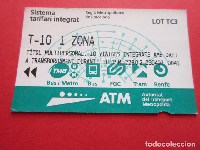Coleccionismo Billetes de transporte: ref: TARMAGATM - 1 TARJETA T-10 1 ZONA SERIE TC3 VER -COLECCI&Oacute;N MAGNETICA BARCELONA LEER INTERIOR