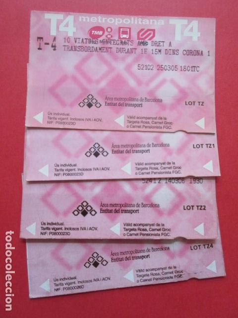 Collectables Transport Tickets: ref: TARMAGROSA - 4 TARJETA T-4 SERIE TZ, 1,2,4 - COLECCI&Oacute;N MAGNETICA BARCELONA - LEER INTERIOR