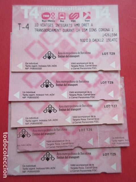 Collectables Transport Tickets: ref: TARMAGROSA - 5 TARJETA T-4 SERIE TZ5,6,7,8,9 - COLECCI&Oacute;N MAGNETICA BARCELONA - LEER INTERIOR