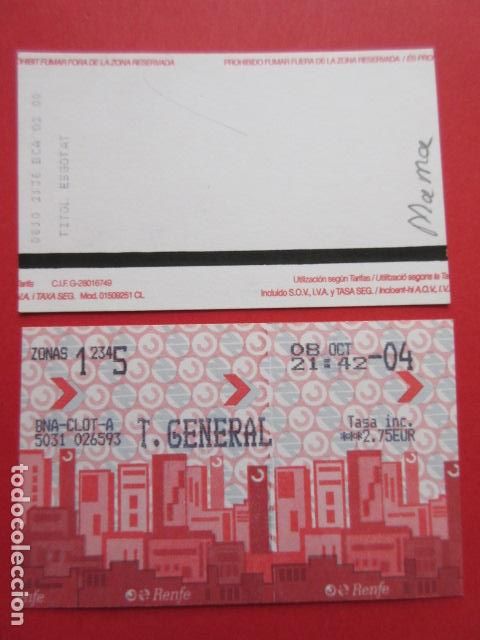 Collectables Transport Tickets: TARJETA RENFE - Ref: COL_RENFE_CERCANIAS - ESTACION BNA-CLOT-A MODELO TRASERA 3 - T. GENERAL