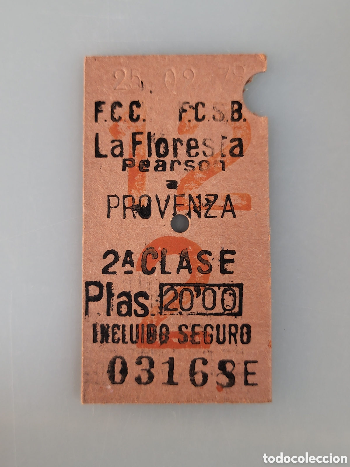 Collectables Transport Tickets: ■ BILLETE TREN .2&deg; CLASE. LA FLORESIA PEARSON - PROVENZA
