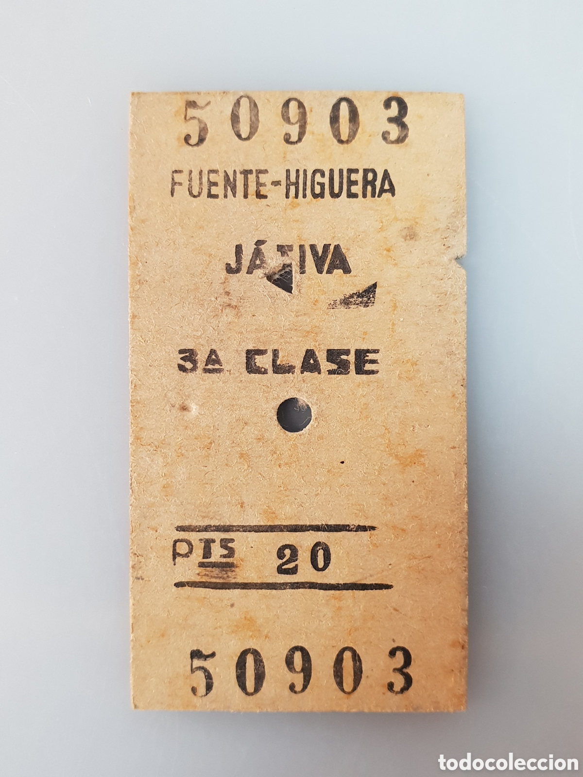 Collectables Transport Tickets: BILLETE TREN .3&deg; CLASE. FUENTE-HIGUERA - JATIVA