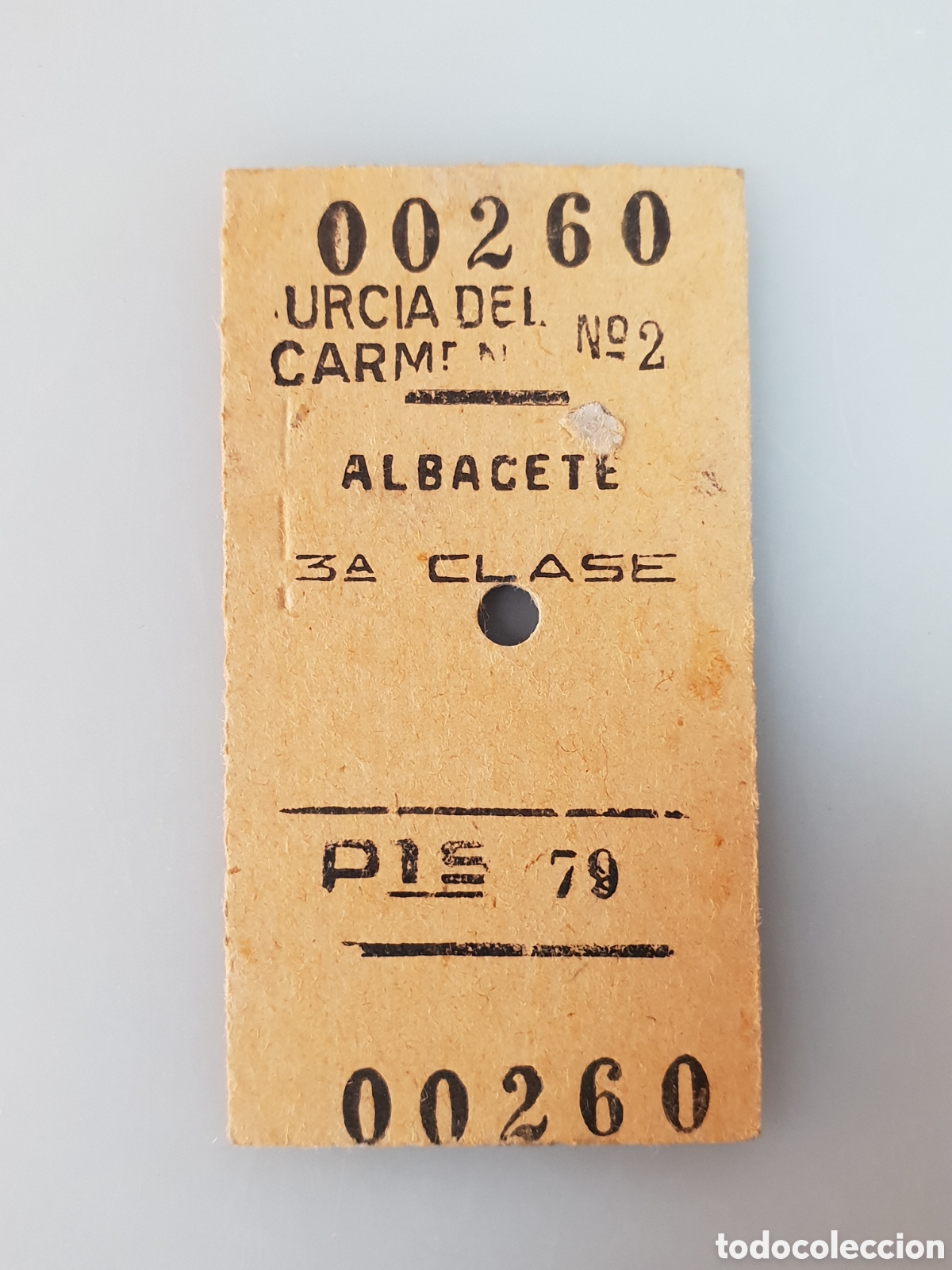 Collectables Transport Tickets: BILLETE TREN .3&deg; CLASE. MURCIA DEL CARMEN - ALBACETE