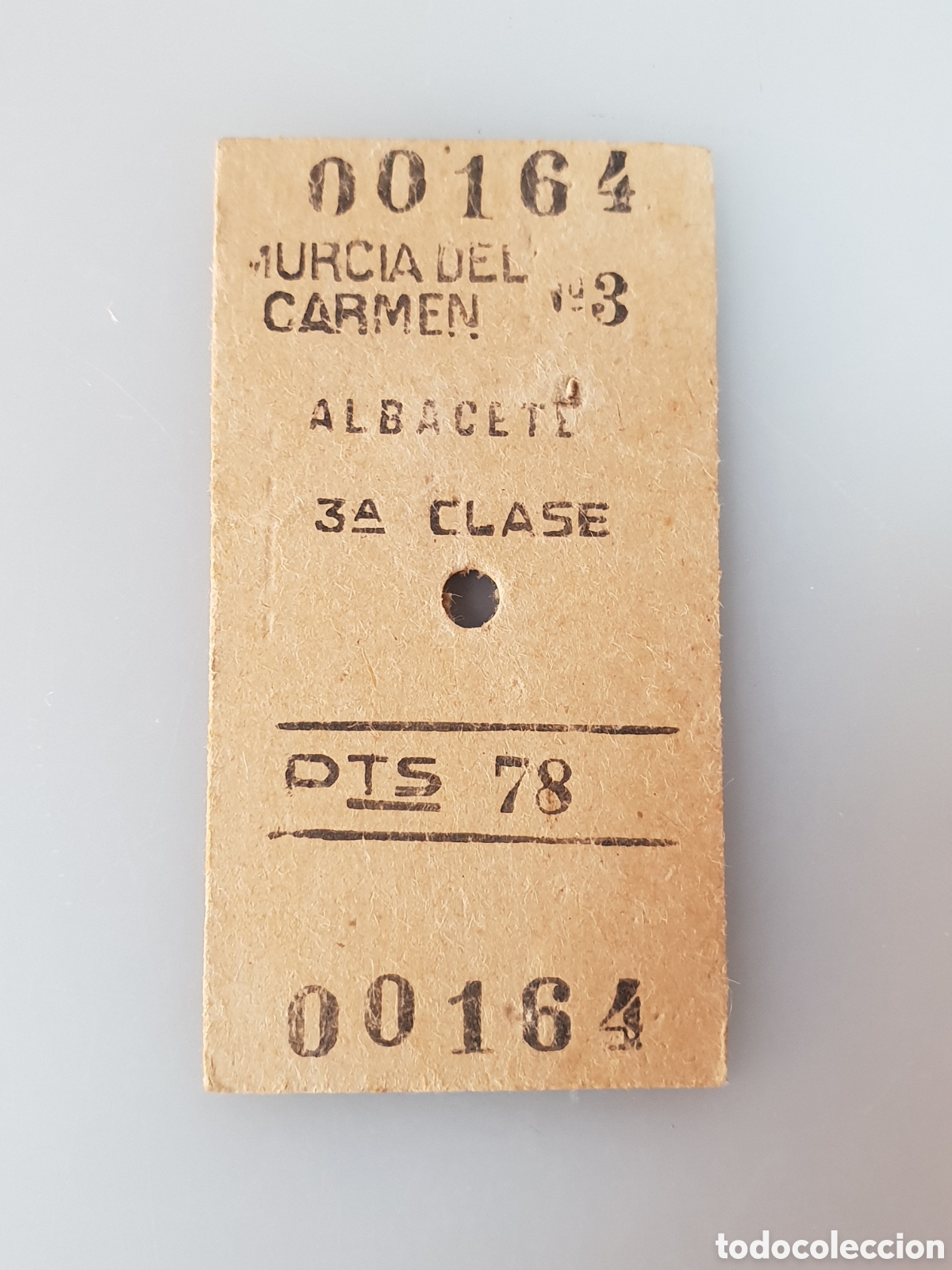 Collectables Transport Tickets: ■ BILLETE TREN .3&deg; CLASE. MURCIA DEL CARMEN - ALBACETE