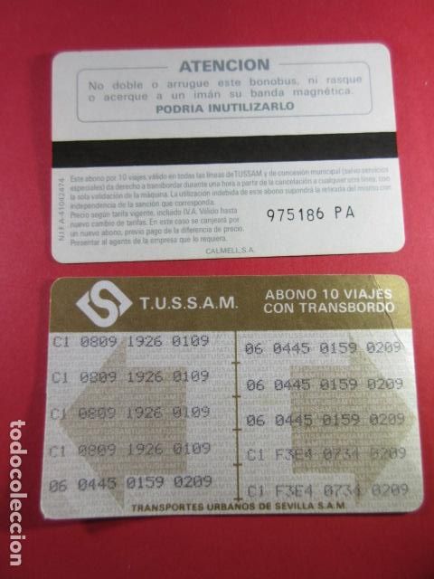 Coleccionismo billetes de transporte: ref: SEVILLATARMAG01 - COLECCION TARJETA MAGNETICA SEVILLA - CARTON - LETRA SERIE DCH - LEE INTERIOR