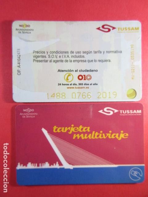 Colecionismos Bilhetes de Transporte: ref: SEVILLATARMAG01 - COLECCION TARJETA MAGNETICA SEVILLA - PLASTICO - MULTIVIAJE MOD2 LEE INTERIOR