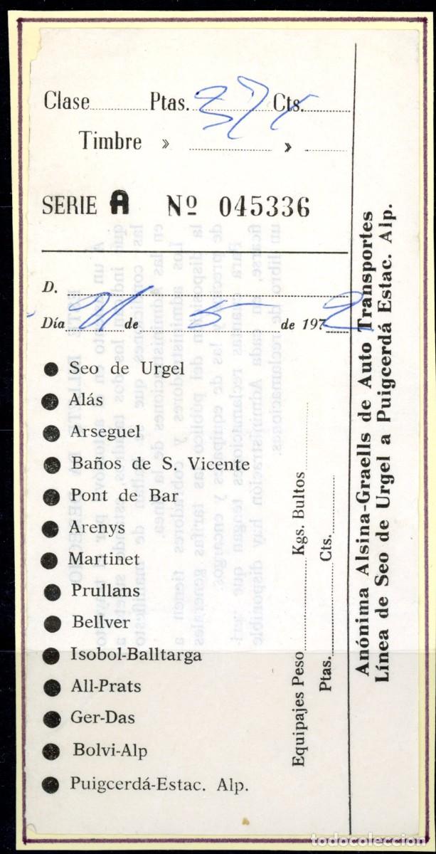Colecionismos Bilhetes de Transporte: BILLETE BUS DE LA ALSINA GRAELLS / SEU DE URGEL - PUIGCERDA // 6LG-4