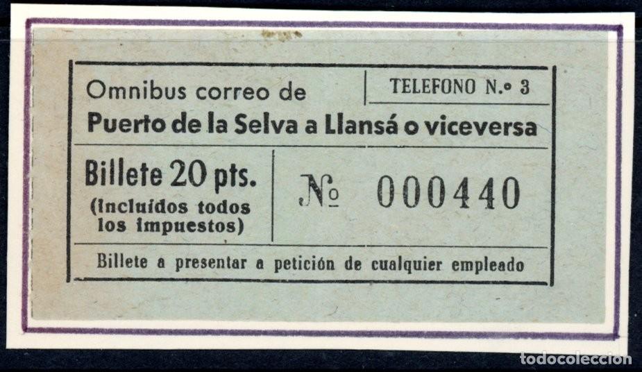 Colecionismos Bilhetes de Transporte: BILLETE BUS PUERTO DE LA SELVA - LLANSA // 6LG-33