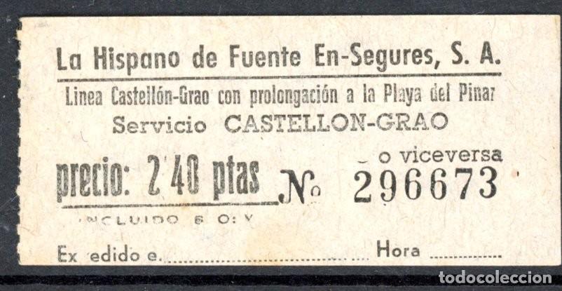 Colecionismos Bilhetes de Transporte: BILLETE DE LA HISPANO DE FUENTE EN-SEGURES / CASTELLON - GRAO // 10LG-29