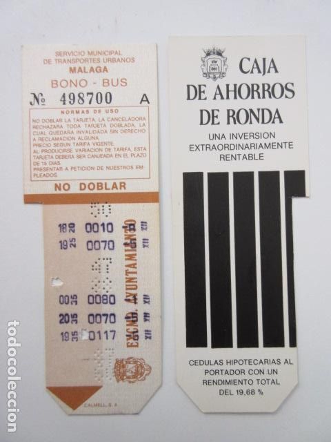 Sammeln von Fahrkarten: REF: TRESMALAGA - TARJETA RESISTIVA MALAGA - BONO BUS BONOBUSES - PUBLICIDAD CAJA AHORROS RONDA
