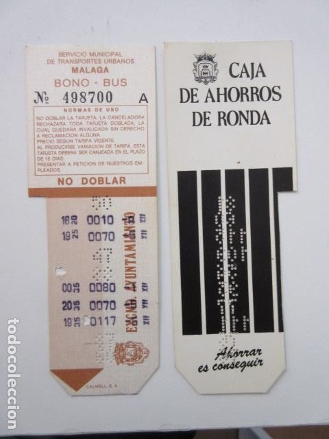 Sammeln von Fahrkarten: REF: TRESMALAGA - TARJETA RESISTIVA MALAGA - BONO BUS BONOBUSES - PUBLICIDAD CAJA AHORROS RONDA