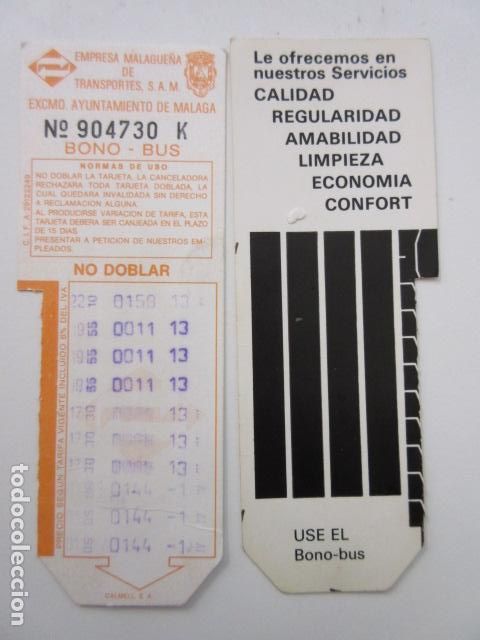 Sammeln von Fahrkarten: REF: TRESMALAGA - TARJETA RESISTIVA MALAGA - BONO BUS BONOBUSES - PUBLICIDAD USE EL BONO-BUS