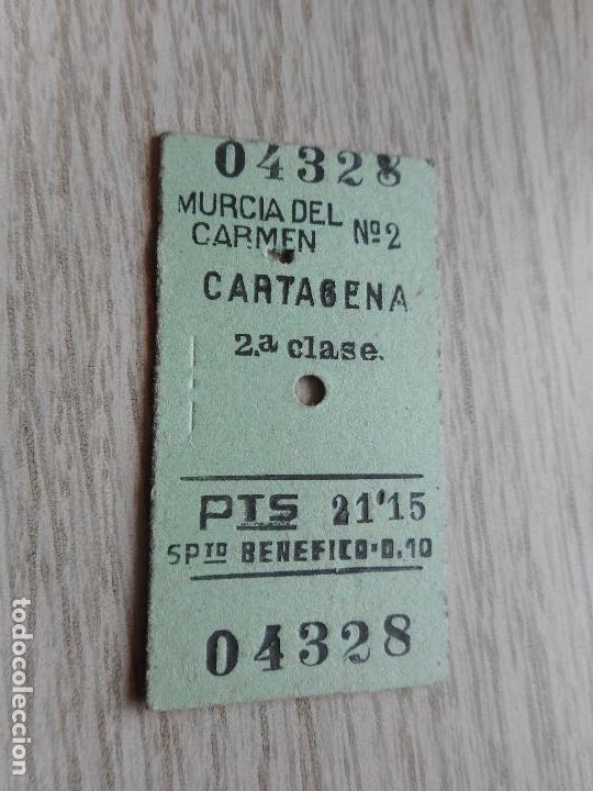 Sammeln von Fahrkarten: ANTIGUO BILLETE TREN FERROCARRIL MURCIA DEL CARMEN - CARTAGENA 1968?