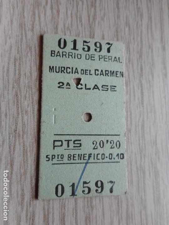 Sammeln von Fahrkarten: ANTIGUO BILLETE FERROCARRIL BARRIO DE PERAL - MURCIA DEL CARMEN. 1968?
