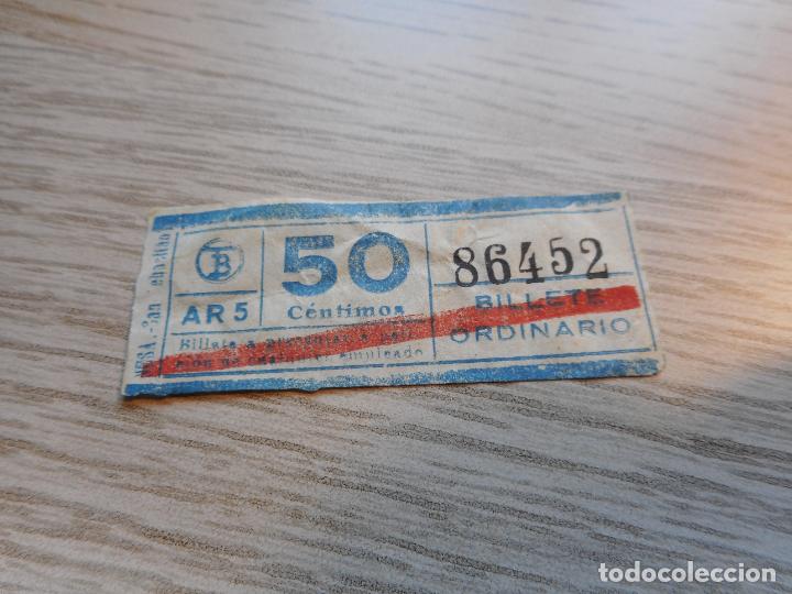 Colecionismos Bilhetes de Transporte: ANTIGUO BILLETE TB TRANVIAS BARCELONA 50 CENTIMOS