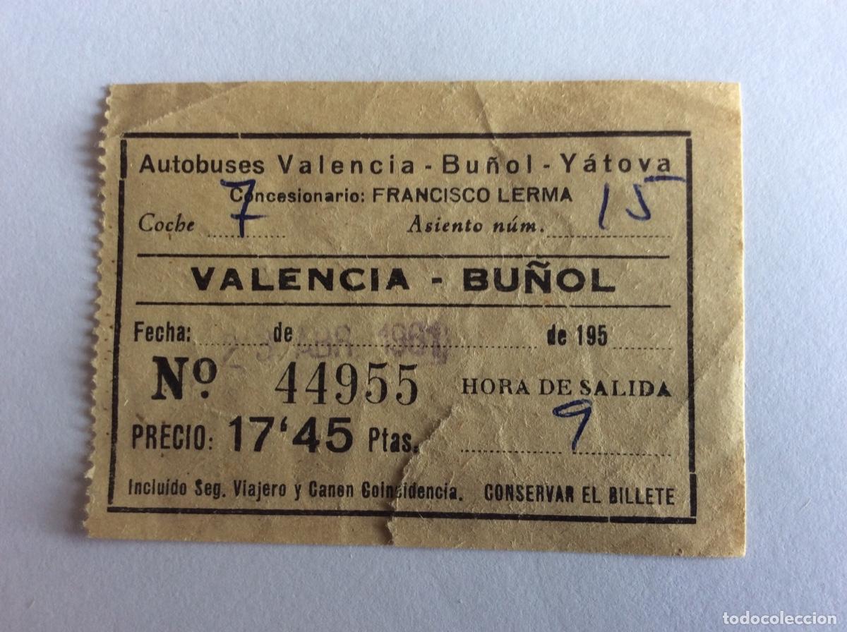 Colecionismos Bilhetes de Transporte: BILLETE AUTOB&Uacute;S 17&rsquo;45 PTAS ABRIL 1961 AUTOBUSES VALENCIA BU&Ntilde;OL YATOVA