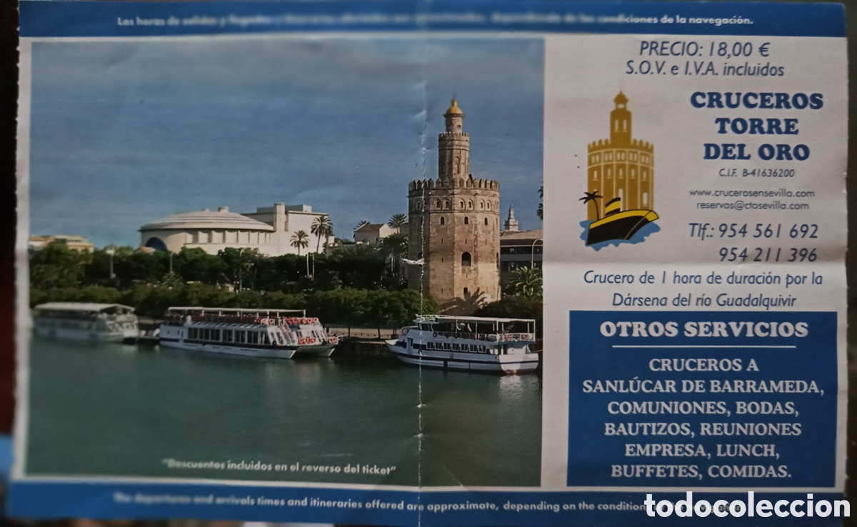 Colecionismos Bilhetes de Transporte: BILLETE CRUCEROS TORRE DEL ORO. SEVILLA