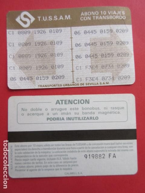 Colecionismos Bilhetes de Transporte: ref: SEVILLATARMAG01 - COLECCION TARJETA MAGNETICA SEVILLA - CARTON - CALMELL GRANDE - LEE INTERIOR