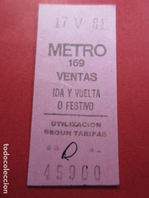 Colecionismos Bilhetes de Transporte: COLECCION METRO MADRID REFERENCIA: REFMM01 - ROSA - IDA VUELTA FESTIVO - VENTAS 169