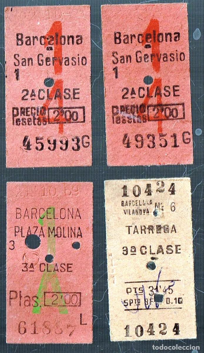 Coleccionismo Billetes de transporte: 1957/69 TREN LOTE 4 BILLETES CART&Oacute;N 3 DE FERROCARRILES CATALANES Y 1 RENFE A T&Aacute;RREGA
