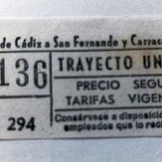 Coleccionismo Billetes de transporte: ANTIGUO BILLETE DE AUTOBUS, TRANVÍA DE CÁDIZ SAN FERNANDO Y CARRACA - CAPICUA