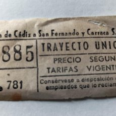 Coleccionismo Billetes de transporte: ANTIGUO BILLETE DE AUTOBUS, TRANVÍA DE CÁDIZ SAN FERNANDO Y CARRACA - CAPICUA