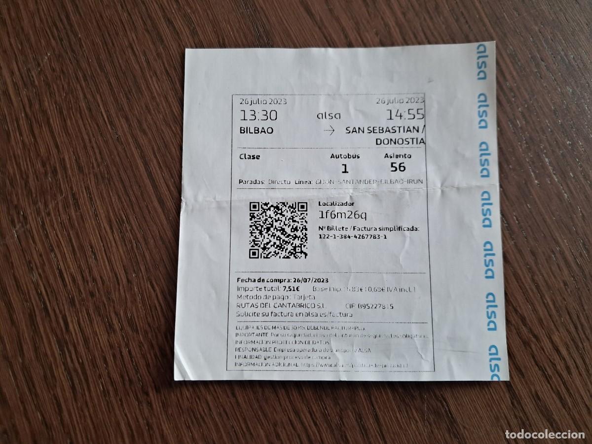 Sammeln von Fahrkarten: ticket de transporte, autobuses Alsa, trayecto Bilbao-Donostia.