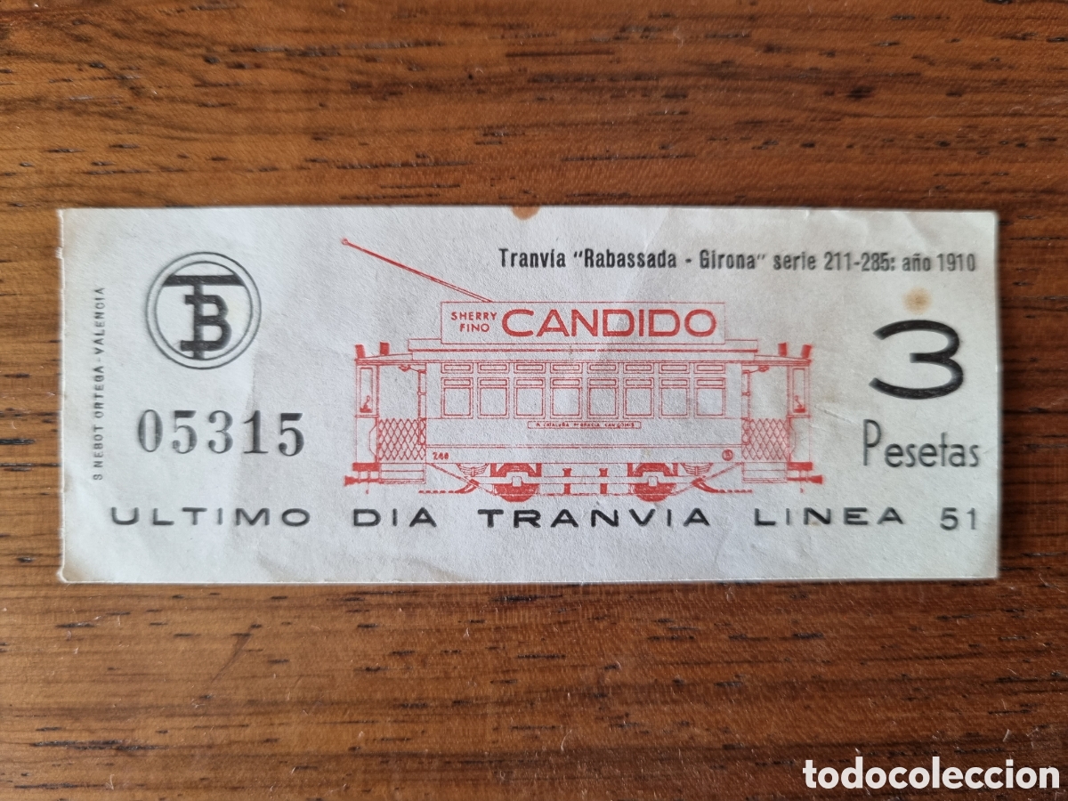 Collectionnisme Billets de transport: Billete antiguo de tranv&iacute;a de Barcelona. &Uacute;ltimo d&iacute;a tranv&iacute;a. L&iacute;nea 51. 3 pesetas.
