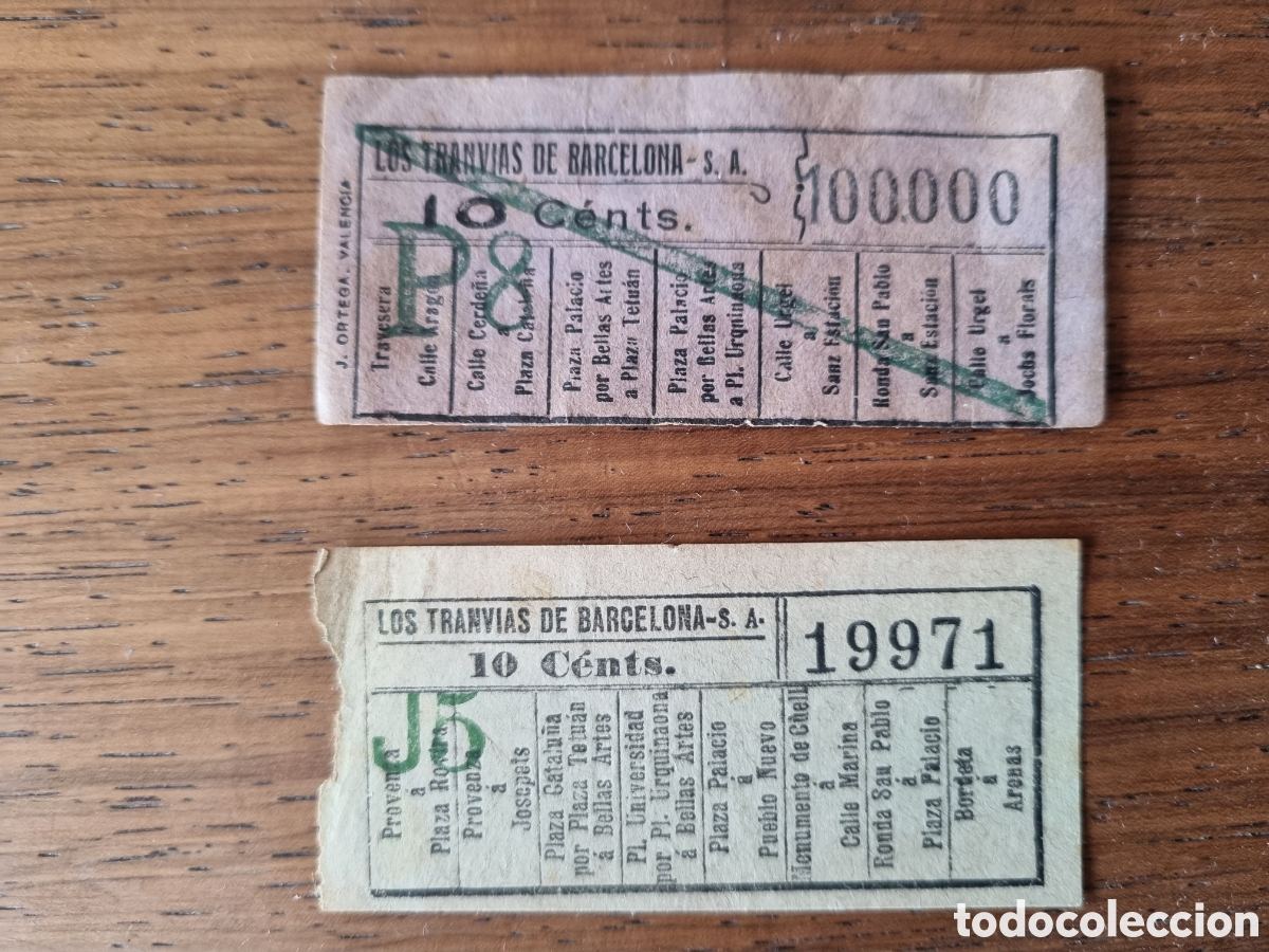 Collectionnisme Billets de transport: Los tranv&iacute;as de Barcelona. 10 cents. N⁰ curioso. Reglamento de polic&iacute;a.