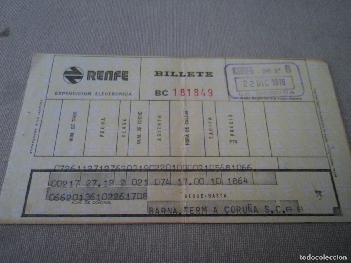 Collectionnisme Billets de transport: billete de renfe expendicion electronica, barcelona - la coru&ntilde;a 1976, picado revisor