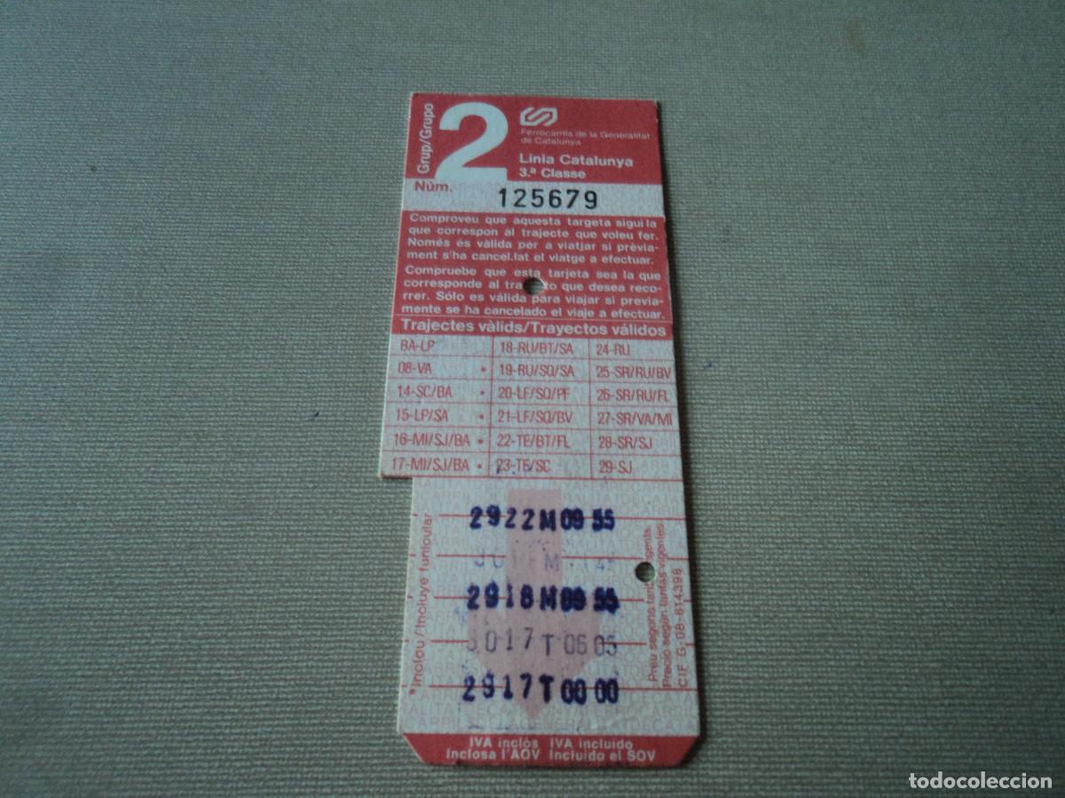 Collectionnisme Billets de transport: tarjetas de transporte FERROCARRILS DE LA GENERALITAT, LINIA CATALUNYA, 3&ordm; CLASE,GRUP 2