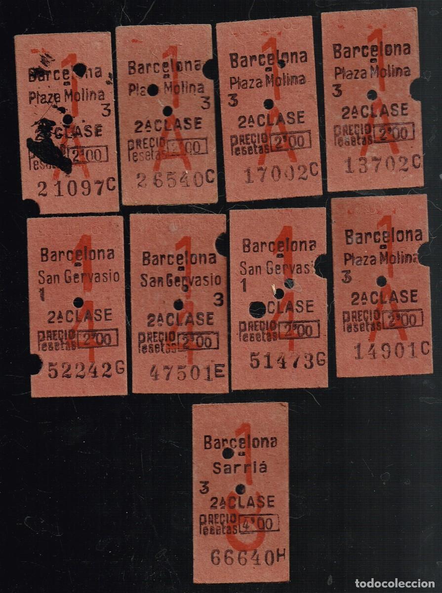 Colecionismos Bilhetes de Transporte: 60&acute;s ca. LOTE 9 BILLETES 2&ordf; CLASE FERROCARRILES CATALANES 5 Pza. Molina 3 S. Gervasi 1 Sarri&agrave;