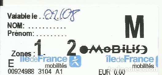 Collectionnisme Billets de transport: Billete metro Par&iacute;s. 02-08-2023. 6,5x3 cm. Par&iacute;s. Francia.
