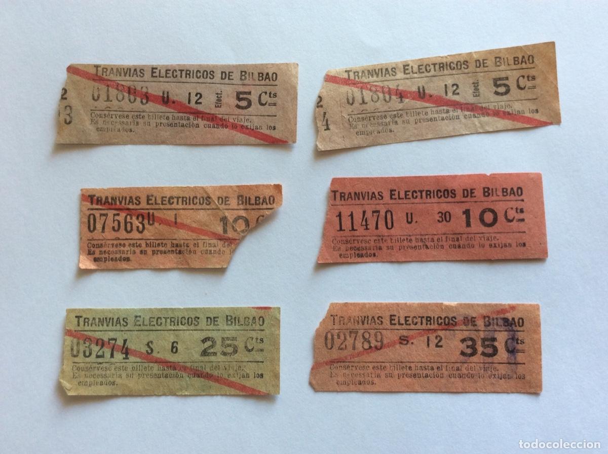 Sammeln von Fahrkarten: 6 ANTIGUOS BILLETES DE TRANV&Iacute;A DE 5 10 25 35 C&Eacute;NTIMOS DE PESETA BILBAO VIZCAYA