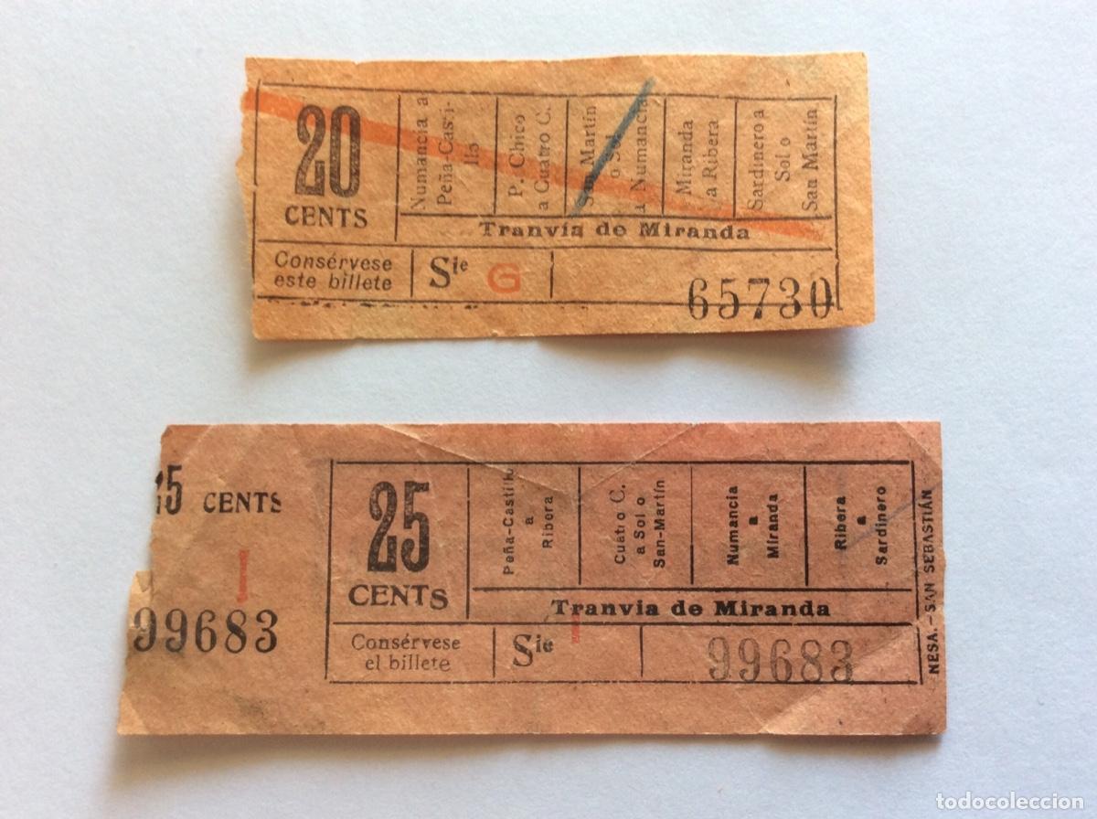 Sammeln von Fahrkarten: 2 ANTIGUOS BILLETES 20 25 C&Eacute;NTIMOS DE PESETA TRANV&Iacute;A DE MIRANDA BURGOS