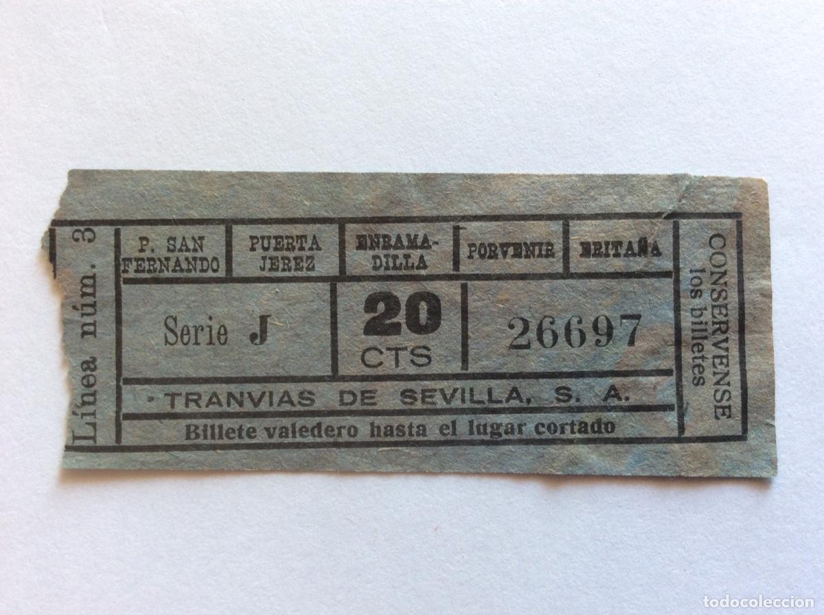 Sammeln von Fahrkarten: ANTIGUO BILLETE 20 C&Eacute;NTIMOS DE PESETA TRANV&Iacute;A DE SEVILLA