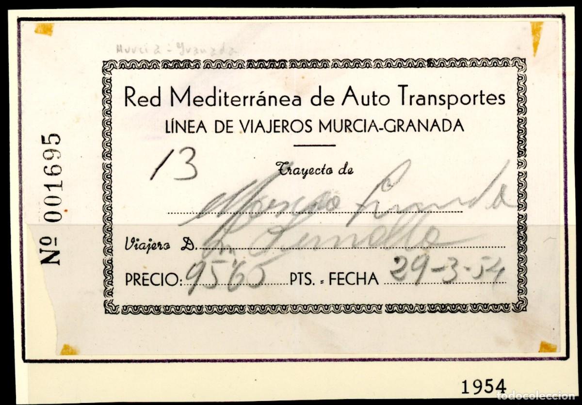 Coleccionismo Billetes de transporte: BILLETE DE RED MEDITERRANEA DE AUTO TRANSPORTE / MURCIA -GRANADA /1934 / LG9.451