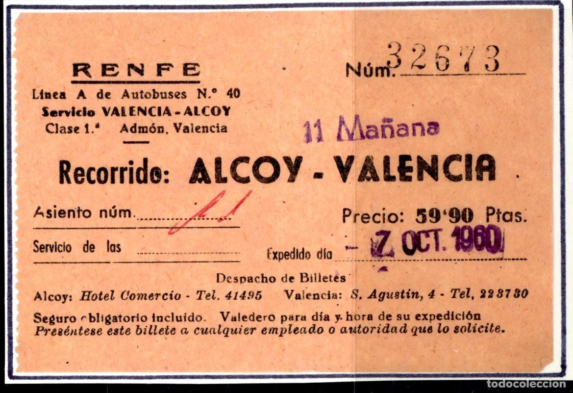 Coleccionismo Billetes de transporte: BILLETE DE RENFE / ALCOY - VALENCIA /1960 / LG9.51