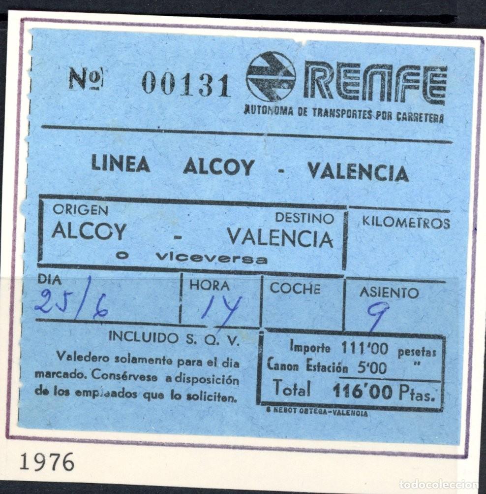 Coleccionismo Billetes de transporte: BILLETE DE RENFE / ALCOY - VALENCIA / 1976 / LG9.53
