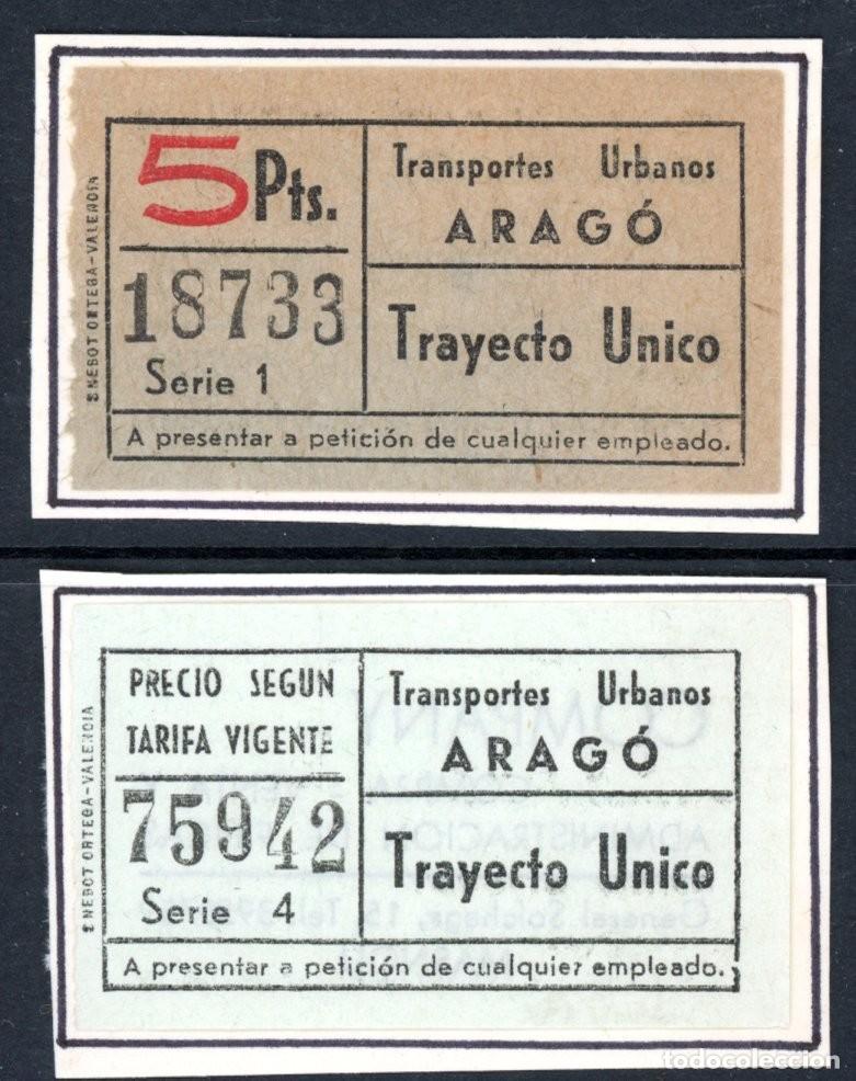 Sammeln von Fahrkarten: 2 BILLETES DE TRANSPORTES URBANOS ARAGO / MASNOU /LG6.3