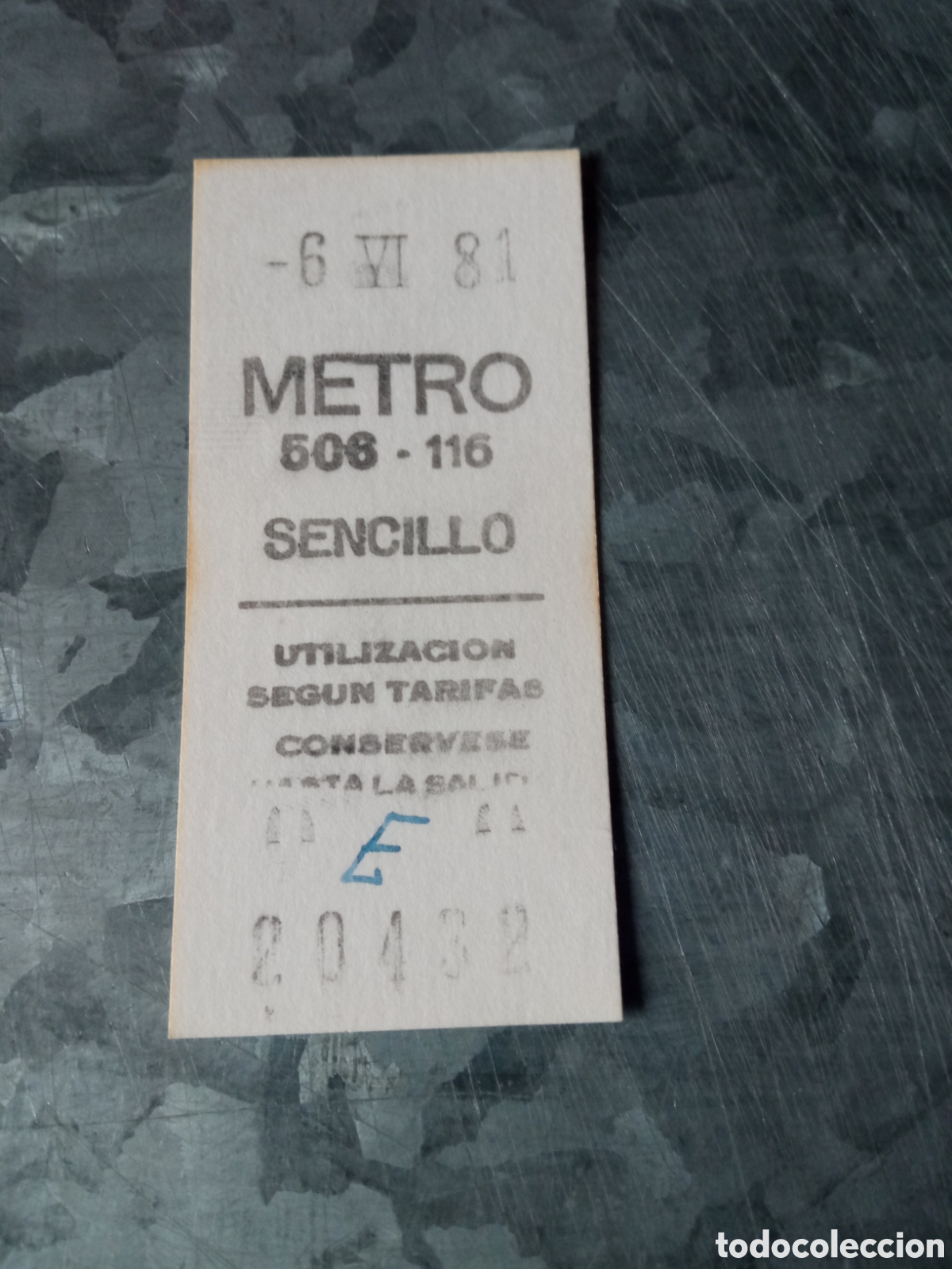 Collectionnisme Billets de transport: Billete metro de Madrid a&ntilde;o 1981 estaci&oacute;n 506 - 116 sencillo