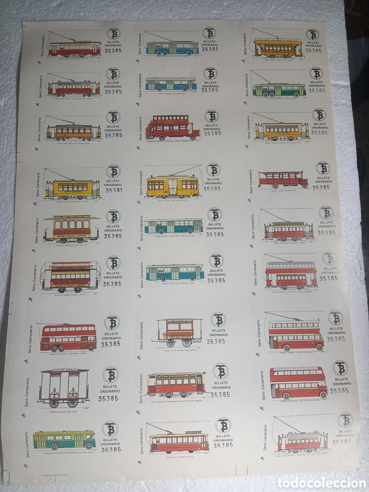Collectionnisme Billets de transport: HOJA CON 27 BILLETES ORDINARIOS TRANVIAS DE BARCELONA SERIE CENTENARIO