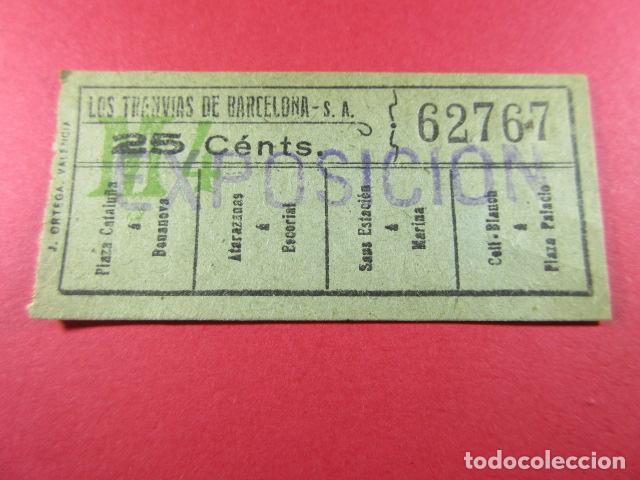 Sammeln von Fahrkarten: BILLETE TRANVIAS DE BARCELONA 1929 A LA EXPOSICI&Oacute;N CON SELLO