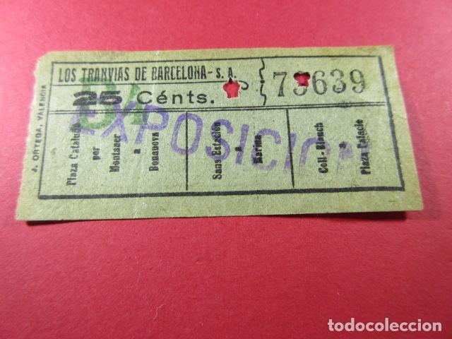 Sammeln von Fahrkarten: BILLETE TRANVIAS DE BARCELONA 1929 A LA EXPOSICI&Oacute;N CON SELLO