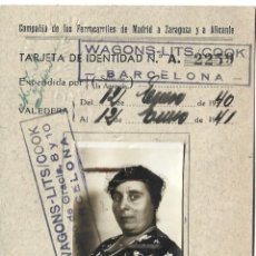 Coleccionismo Billetes de transporte: C1.-COMPAÑIA DE LOS FERROCARRILES DE MADRID A ZARAGOZA Y ALICANTE-TARJETA DE IDENTIDAD-JOSE ANTONIO
